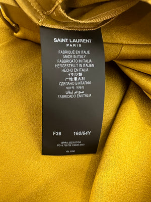 Saint Laurent Olive Green Silk Belted Jacket and Trouser Set with Hood Size FR 36/38 (UK 8/10)