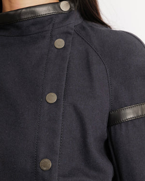Hermès Navy Jacket with Black Leather Inserts and Logo Buttons Size FR 34 (UK 6) RRP £6,500