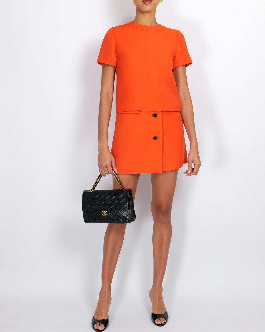 Christian Dior Orange Wool Mini Skirt and Cropped Jacket Set with Pocket Details Size FR 36/38 (UK 8/10)