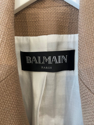 Balmain Camel Double Breasted Blazer Jacket with Gold Button Details Size FR 38 (UK 10)