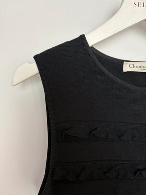 Christian Dior Black Sleeveless Knitted Midi Dress with Frill Detail FR 34 (UK 6)