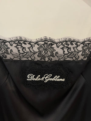 Dolce & Gabbana Black Lingerie Silk Lace Top with Logo Detail Size FR 38 (UK 10)