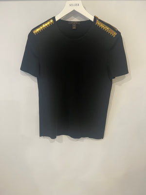 Louis Vuitton Black Short Sleeved Top with Gold Sequin Embroideries and Zipper Detail Size S (UK 8)