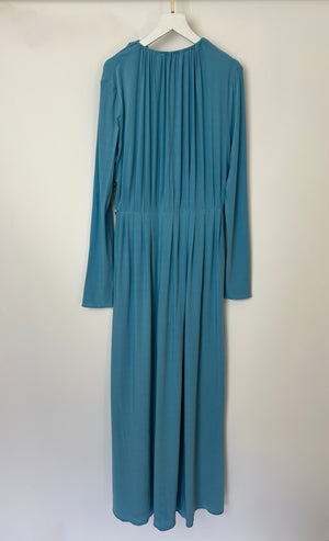 Magda Butrym Light Blue Floral Appliqué Ruched Maxi Dress with Cutouts Size S (UK 8)