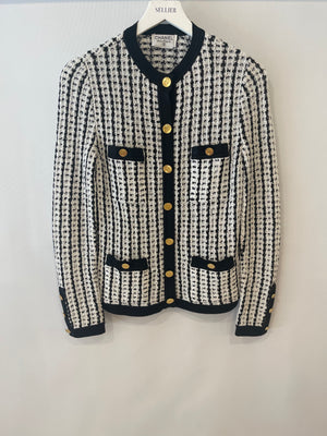 Chanel Black and White Knit Cardigan with Gold CC Logo Buttons Size FR 36/38 (UK 8/10)