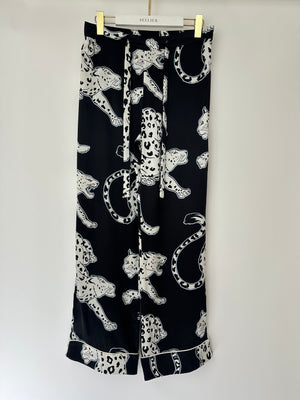 Olivia Von Halle Black & White Leopard Pattern Two-Piece Shirt and Trouser Set Size M (UK 10)