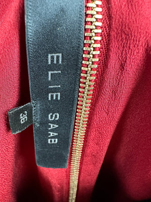 Elie Saab Red Silk Lace Sleeveless Long Dress with Embellished Detailing and Detachable Belt Size FR 36 (UK 8)