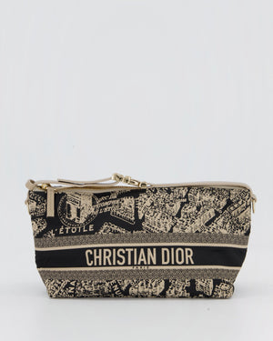 Christian Dior Beige & Black Medium DiorTravel 'Plan de Paris' Pouch In Gold Hardware