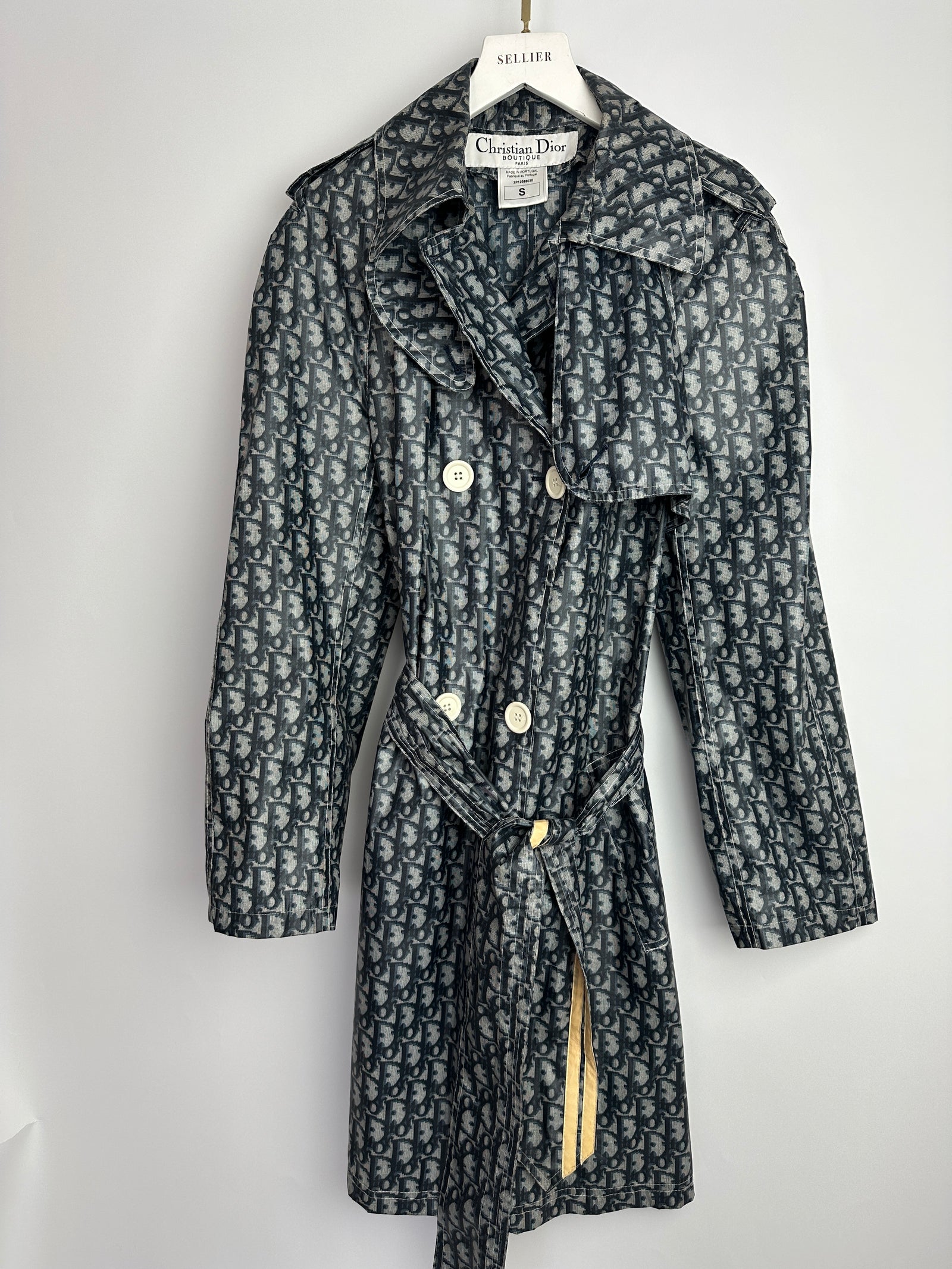 Christian Dior Blue Vintage Monogram Double Breasted Trench Coat