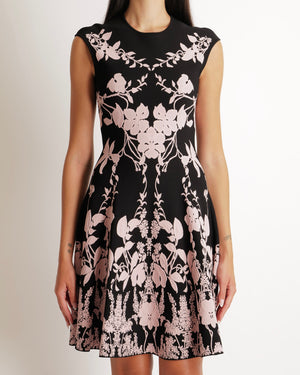 Alexander McQueen Black and Baby Pink Floral Embroidered Mini Sleeveless Dress Size IT 40 (UK 8)