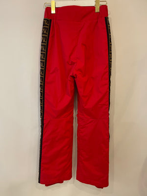 Fendi Red and Brown Reversible Jacket and Trousers Ski Set with Monogram Details Size IT 38 (UK 6)