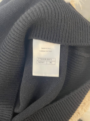 Chanel A/W 2023 Black Cashmere Jumper with White Ostrich Feathers Size FR 36 (UK 8)
