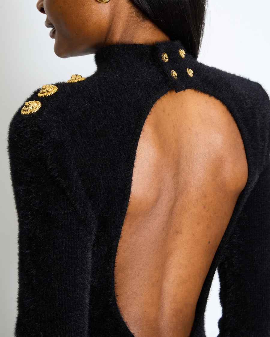 Balmain Black Open-Back Knitted Maxi Dress with Button Detail Size FR 36 (UK 8) RRP £2,225