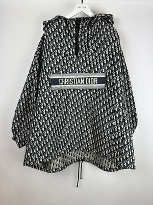 Christian Dior Hooded Anorak in Blue & Ecru Technical Taffeta Jacquard with Dior Oblique Motif Size XS (Size UK 6) RRP £3,100