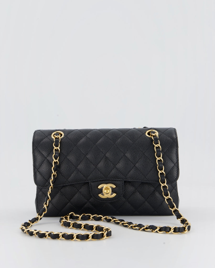 Chanel Black Small Classic Double Flap Bag in Caviar Leather with Gold Hardware