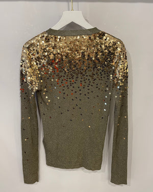 Valentino Gold Metallic Knit Jumper with Gold Sequin Embellishments Size S (UK 8)