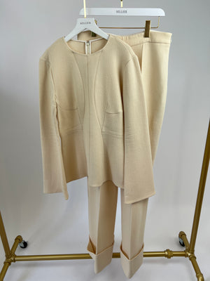 Stella McCartney Cream Long Sleeve Wool Top and Trousers Set Size IT 44-46 (UK 12-14)