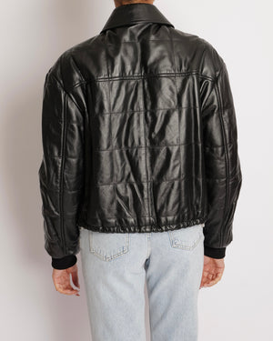 Celine Black Leather Bomber Jacket with Pocket Details Size FR 36 (UK 8)