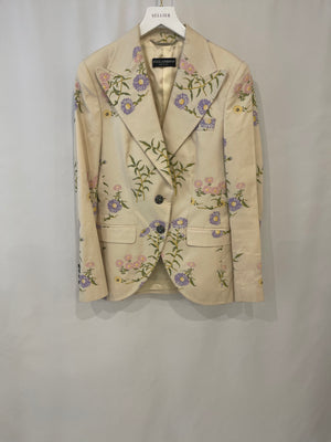Dolce & Gabbana Cream Blazer Jacket with Crystal Buttons and Floral Embroidery Size IT 44 (UK 12)