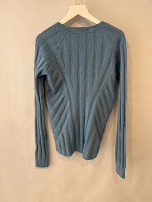 Loro Piana Blue Cashmere V Neck Knitted Jumper Size IT 38 (UK 6)