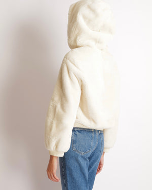 Hermès Cream Cashmere and Shearling Zip Up Hooded Jacket with Leather Cuff and Waistband Details Size FR 36 (UK 8) RRP £13,750