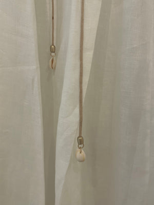 Zimmermann White Devi Linen Midi Dress with Cutout Detail and Beige Trim Detail Size US 0 (UK 8)