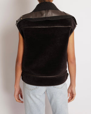 Hermès Runway 2019 Chocolate Brown Cashmere and Lambskin Leather Sleeveless Jacket with Palladium Buttons FR 36 (UK 8)