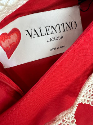 Valentino Red L'Amour Long Sleeve Midi Dress IT 40 (UK 10)