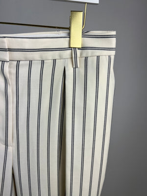 Tibi White Pinstripe Wide Leg Trousers with Cuffs Size US 6 (UK 8)