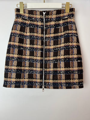 Gucci Brown Wool Houndstooth Mini Skirt with Metallic Thread Detail Size IT 38 (UK 6)