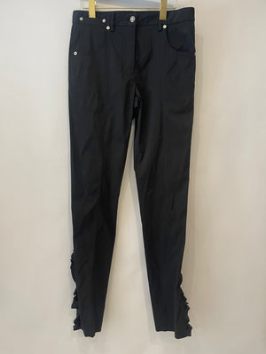 Louis Vuitton Black Split Hem Skinny Trousers with Ruffle and Silver Buttons Detail Size FR 40 (UK 12)