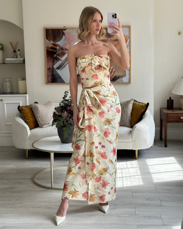 Christian Dior Beige Silk Floral Top and Skirt Set Size FR 44 (UK 16)