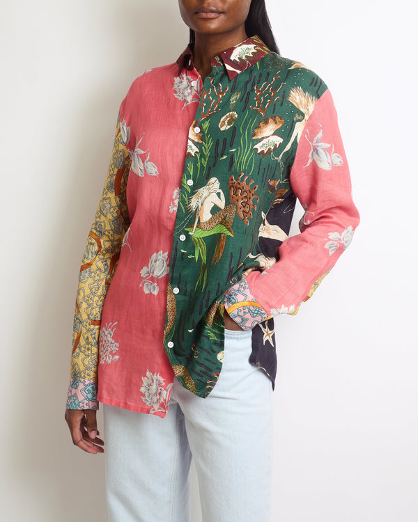 Loewe x Paula's Ibiza Pink and Green Linen Shirt with Prints Size FR 38 (UK 10)