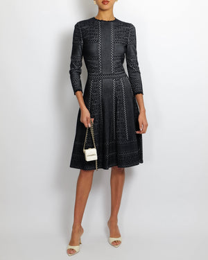 Alexander McQueen Navy and White Embroidered Long-Sleeve Mini Dress Size IT 40 (UK 8)