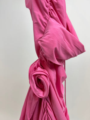 Magda Butrym Pink Rosette Jersey Midi Dress Size FR 40 (UK 12)