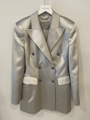 Ermanno Scervino Silver Satin Blazer Jacket with Buttons Size IT 40 (UK 8)