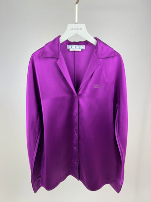 Off-White Purple Satin Pyjama Shirt and Wide Leg Trouser Set Size IT 40 (UK 8)