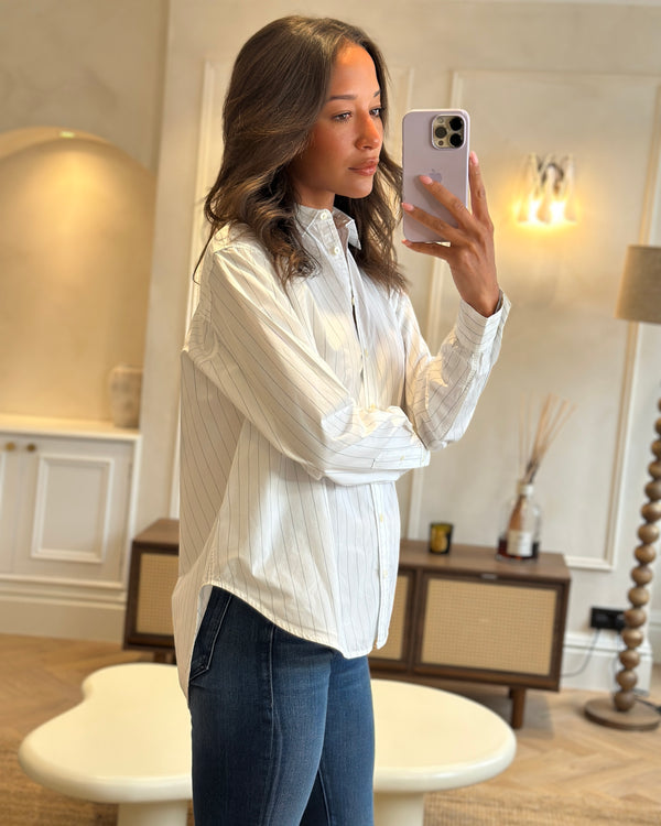 Toteme Pinstripe White Shirt With Logo Embroidery Detail Size FR 36 (UK 8)