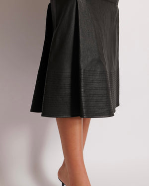 Valentino Black Lambskin Leather Midi Skirt with Bottom Stitch Detail Size IT 40 (UK 8)