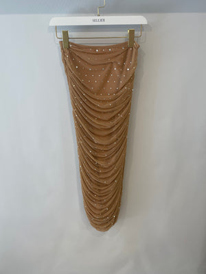 Norma Kamali Beige Top and Skirt Set with Crystal Embellishments Size S (UK 8)