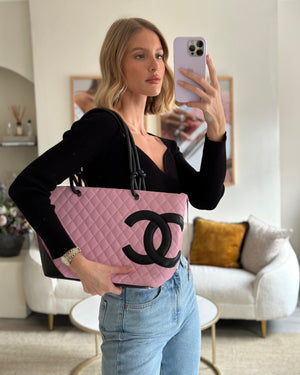 Chanel Pink Cambon CC Knot Quilted Handbag in Lambskin Leather And Silver Hardware