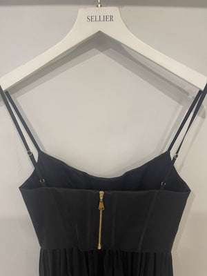 Zimmermann Black Silk Midi Dress with Pleated Skirt and Corset Detail Size 0 (UK 8)
