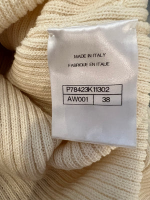 Chanel Cream Knit Wool Jumper with Gold Bag Charm Sleeve Details Size FR 38 (UK 10)