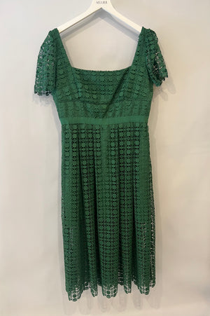Self Portrait Green Lace Short Sleeved Midi Dress Size UK 14