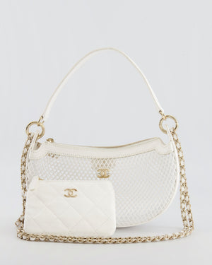 Chanel 2025 Mesh Hobo Bag in White Lambskin with Champagne Gold Hardware