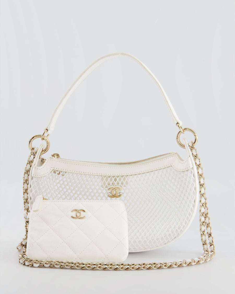 Chanel 2025 Mesh Hobo Bag in White Lambskin with Champagne Gold Hardware