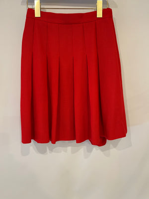 Chanel Vintage Spring 1995 Red Two-Piece Jacket and Pleated Skirt with Gold CC Logo Button FR 40 (UK 12)