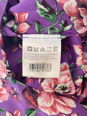 Magda Butrym Purple Floral Silk Mini Dress with Shoulder Pads Size FR 38 (UK 10)