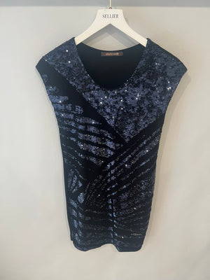 Roberto Cavalli Black Sleeveless Mini Dress with Navy Sequin Embellishments Size IT 38 (UK 6)