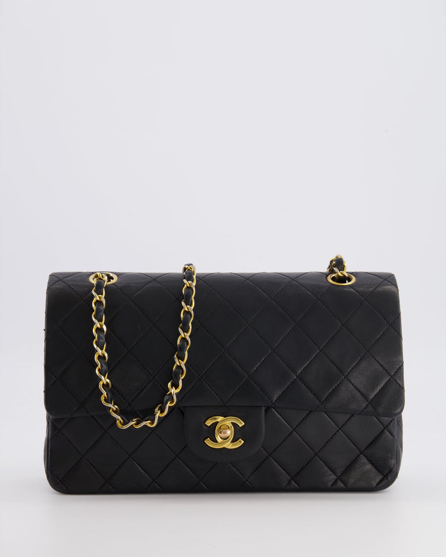 Chanel Vintage Black Medium Classic Double Flap Bag in Lambskin Leather with 24K Gold Hardware